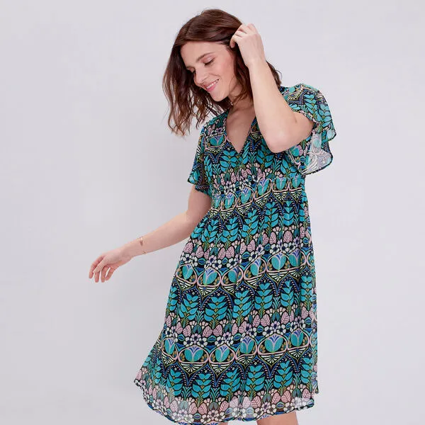 Vib's Robe évasée Manches Courtes Bleu Marine Femme 3 Vib's Robe évasée Manches Courtes Bleu Marine Femme