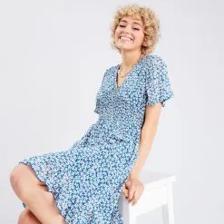 Vib's Robe évasée Manches Courtes Bleu Marine Femme