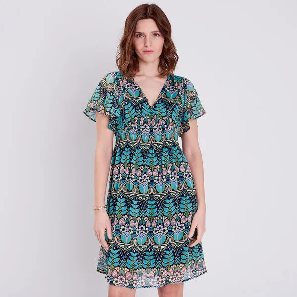 Vib's Robe évasée Manches Courtes Bleu Marine Femme 4 Vib's Robe évasée Manches Courtes Bleu Marine Femme – Image 2