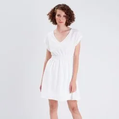 Vib's Robe évasée Manches Courtes Ecru Femme -Robe Boutique robe evasee manches courtes ecru femme fp 36125383310580277