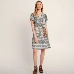 Vib's Robe évasée Manches Courtes Ecru Femme -Robe Boutique robe evasee manches courtes ecru femme si 36125133701163796