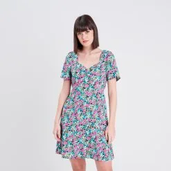 Vib's Robe évasée Manches Courtes Noir Femme -Robe Boutique robe evasee manches courtes noir femme fp 36125383310394712