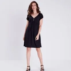 Vib's Robe évasée Manches Courtes Noir Femme -Robe Boutique robe evasee manches courtes noir femme si 36125133510660100