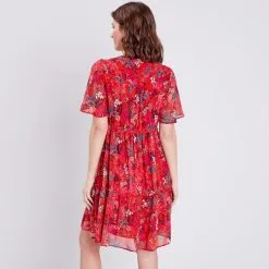 Vib's Robe évasée Manches Courtes Orange Femme -Robe Boutique robe evasee manches courtes orange femme b 36125133701003720