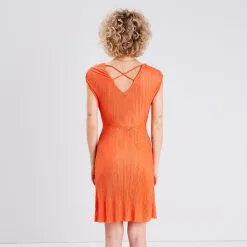 Vib's Robe évasée Manches Courtes Orange Femme -Robe Boutique robe evasee manches courtes orange femme b 36125363310372424