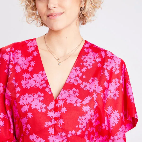 Vib's Robe évasée Manches Courtes Rouge Femme 6 Vib's Robe évasée Manches Courtes Rouge Femme – Image 4