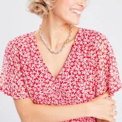 Vib's Robe évasée Manches Courtes Rouge Femme -Robe Boutique robe evasee manches courtes rouge femme d1 36125373310455350