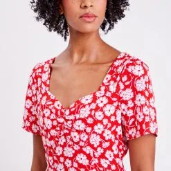 Vib's Robe évasée Manches Courtes Rouge Femme -Robe Boutique robe evasee manches courtes rouge femme d1 36125383310395389