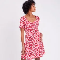 Vib's Robe évasée Manches Courtes Rouge Femme -Robe Boutique robe evasee manches courtes rouge femme d2 36125383310395389