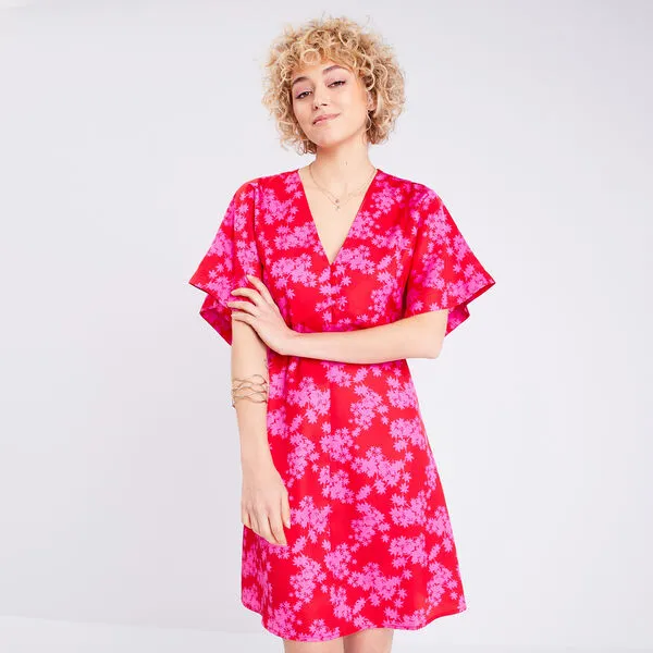 Vib's Robe évasée Manches Courtes Rouge Femme 3 Vib's Robe évasée Manches Courtes Rouge Femme