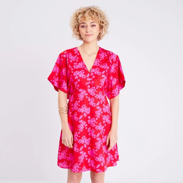 Vib's Robe évasée Manches Courtes Rouge Femme 4 Vib's Robe évasée Manches Courtes Rouge Femme – Image 2