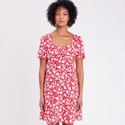 Vib's Robe évasée Manches Courtes Rouge Femme -Robe Boutique robe evasee manches courtes rouge femme fp 36125383310395389