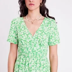 Vib's Robe évasée Manches Courtes Vert Clair Femme -Robe Boutique robe evasee manches courtes vert clair femme d1 36125313310405406