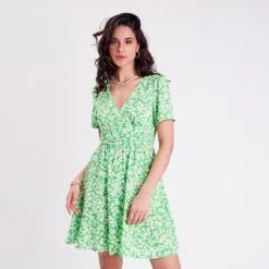 Vib's Robe évasée Manches Courtes Vert Clair Femme -Robe Boutique robe evasee manches courtes vert clair femme d2 36125313310405406