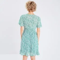 Vib's Robe évasée Manches Courtes Vert Femme 10 Vib's Robe évasée Manches Courtes Vert Femme -Robe Boutique robe evasee manches courtes vert femme b 36125373310455351