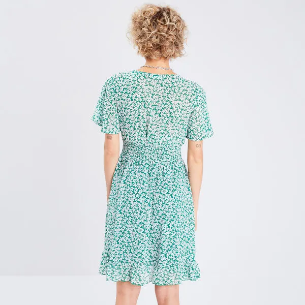 Vib's Robe évasée Manches Courtes Vert Femme 5 Vib's Robe évasée Manches Courtes Vert Femme – Image 3