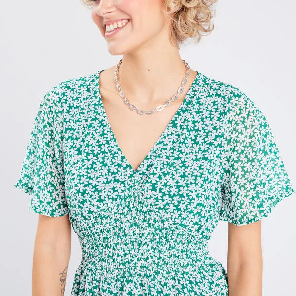 Vib's Robe évasée Manches Courtes Vert Femme 6 Vib's Robe évasée Manches Courtes Vert Femme – Image 4