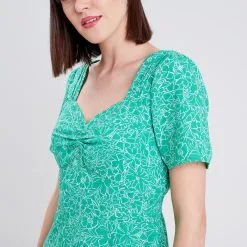 Vib's Robe évasée Manches Courtes Vert Femme -Robe Boutique robe evasee manches courtes vert femme d1 36125383310394713