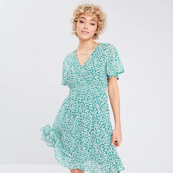 Vib's Robe évasée Manches Courtes Vert Femme 3 Vib's Robe évasée Manches Courtes Vert Femme