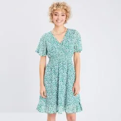 Vib's Robe évasée Manches Courtes Vert Femme 9 Vib's Robe évasée Manches Courtes Vert Femme -Robe Boutique robe evasee manches courtes vert femme fp 36125373310455351