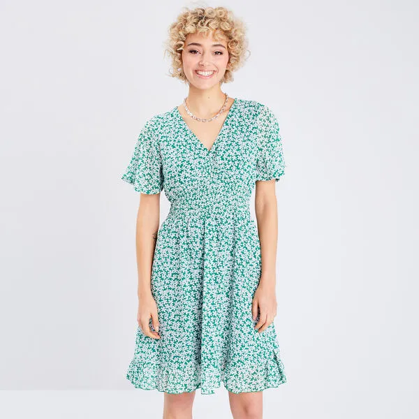 Vib's Robe évasée Manches Courtes Vert Femme 4 Vib's Robe évasée Manches Courtes Vert Femme – Image 2