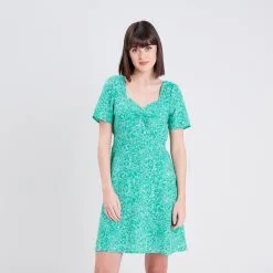 Vib's Robe évasée Manches Courtes Vert Femme -Robe Boutique robe evasee manches courtes vert femme fp 36125383310394713