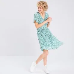 Vib's Robe évasée Manches Courtes Vert Femme 13 Vib's Robe évasée Manches Courtes Vert Femme -Robe Boutique robe evasee manches courtes vert femme si 36125373310455351