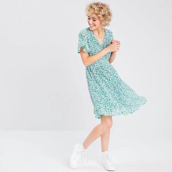 Vib's Robe évasée Manches Courtes Vert Femme 8 Vib's Robe évasée Manches Courtes Vert Femme – Image 6