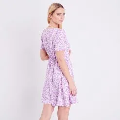 Vib's Robe évasée Manches Courtes Violet Femme -Robe Boutique robe evasee manches courtes violet femme b 36125313310405408