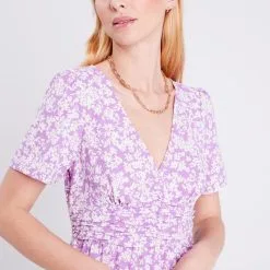 Vib's Robe évasée Manches Courtes Violet Femme -Robe Boutique robe evasee manches courtes violet femme d1 36125313310405408