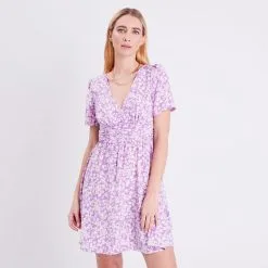 Vib's Robe évasée Manches Courtes Violet Femme -Robe Boutique robe evasee manches courtes violet femme fp 36125313310405408