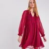 Vib's Robe évasée Manches Longues Rose Femme