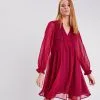 Vib's Robe évasée Manches Longues Rose Femme -Robe Boutique robe evasee manches longues rose femme dc 36125292810663740