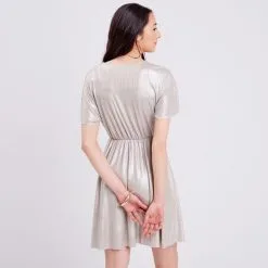Vib's Robe évasée Métallisée Couleur Or Femme -Robe Boutique robe evasee metallisee couleur or femme b 36125313310470606