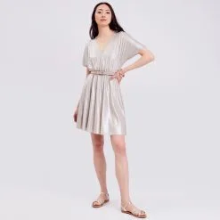 Vib's Robe évasée Métallisée Couleur Or Femme -Robe Boutique robe evasee metallisee couleur or femme si 36125313310470606