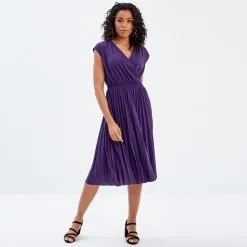 Vib's Robe évasée Plissée Violet Foncé Femme -Robe Boutique robe evasee plissee violet fonc femme d2 36125153520224251