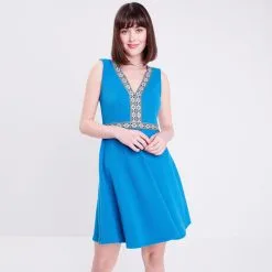 Vib's Robe évasée Sans Manches Bleu Femme