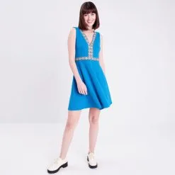 Vib's Robe évasée Sans Manches Bleu Femme 13 Vib's Robe évasée Sans Manches Bleu Femme -Robe Boutique robe evasee sans manches bleu femme si 36125313300213780