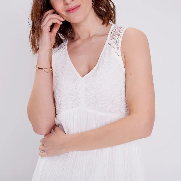 Vib's Robe évasée Sans Manches Ecru Femme 6 Vib's Robe évasée Sans Manches Ecru Femme – Image 4