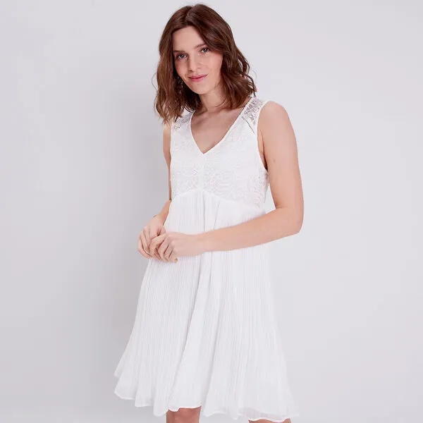 Vib's Robe évasée Sans Manches Ecru Femme 3 Vib's Robe évasée Sans Manches Ecru Femme