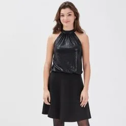 Vib's Robe évasée Sans Manches Noir Femme -Robe Boutique robe evasee sans manches noir femme fp 36125353300481001