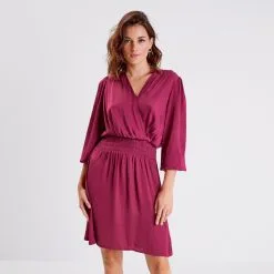 Vib's Robe évasée Satinée Prune Femme -Robe Boutique robe evasee satinee prune femme fp 36125393330310390