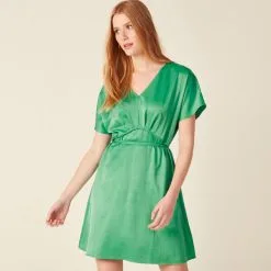Vib's Robe évasée Satinée Vert Menthe Femme -Robe Boutique robe evasee satinee vert menthe femme fp 36125212810823921