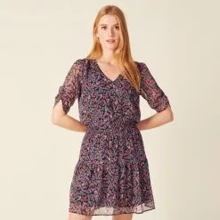 Vib's Robe évasée Smockée Noir Femme