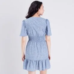 Vib's Robe évasée Taille Smockée Bleu Femme -Robe Boutique robe evasee taille smockee bleu femme b 36125383310474866