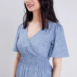 Vib's Robe évasée Taille Smockée Bleu Femme -Robe Boutique robe evasee taille smockee bleu femme d1 36125383310474866