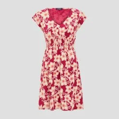 Vib's Robe évasée Taille Smockée Rose Fushia Femme -Robe Boutique robe evasee taille smockee rose fushia femme fg 36125282810733645