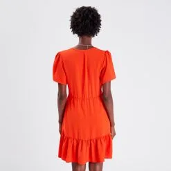 Vib's Robe évasée Volantée Orange Femme -Robe Boutique robe evasee volantee orange femme b 36125393310481055