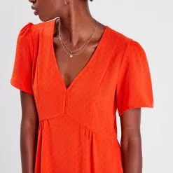 Vib's Robe évasée Volantée Orange Femme -Robe Boutique robe evasee volantee orange femme d1 36125393310481055