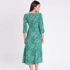 Vib's Robe Longue à Manches 3/4 Vert Femme -Robe Boutique robe longue a manches 34 vert femme b 36125313320245442